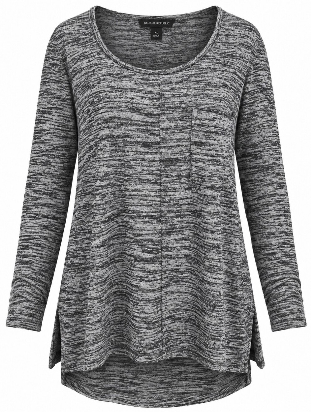 BANANA REPUBLIC | Black White Marled High Low Pocket Knit Tunic Top | XL